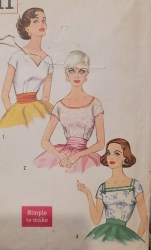 2511 SIMPLICITY 1958 CUTE SHORT SLEEVE BLOUSES PATTERN 16 36B